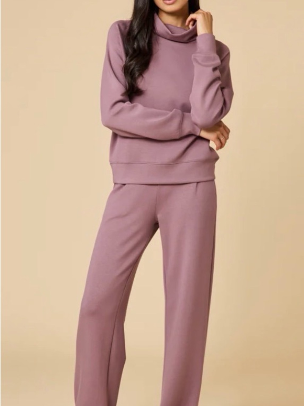 Cowl Neck Cozy Lounge Jumpsuit - Dusty Mauve